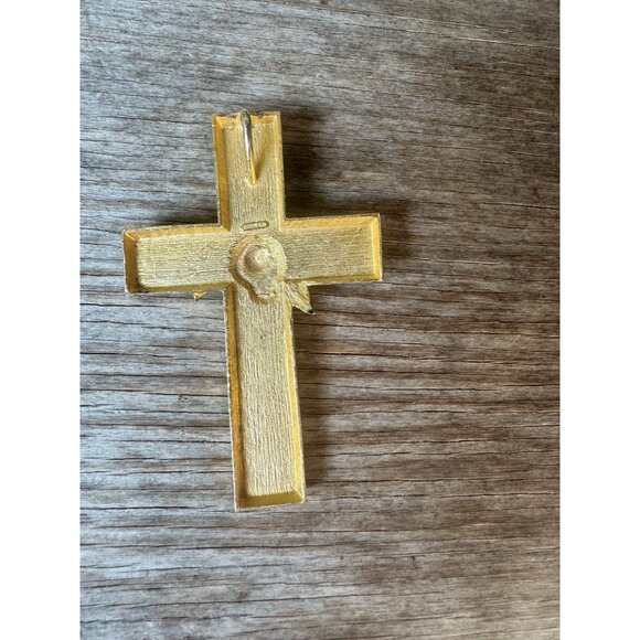 Vintage Gold-Tone Cross Pendant With Red Rose & Leaf Detailing - Don-Lin Religio - Picture 4 of 6